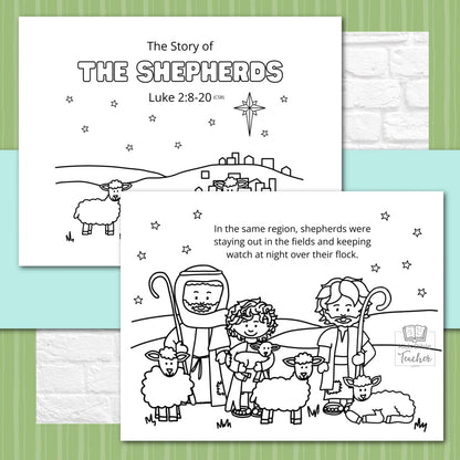The Story of the Shepherds Christmas Bible Coloring Pages and Mini Cards