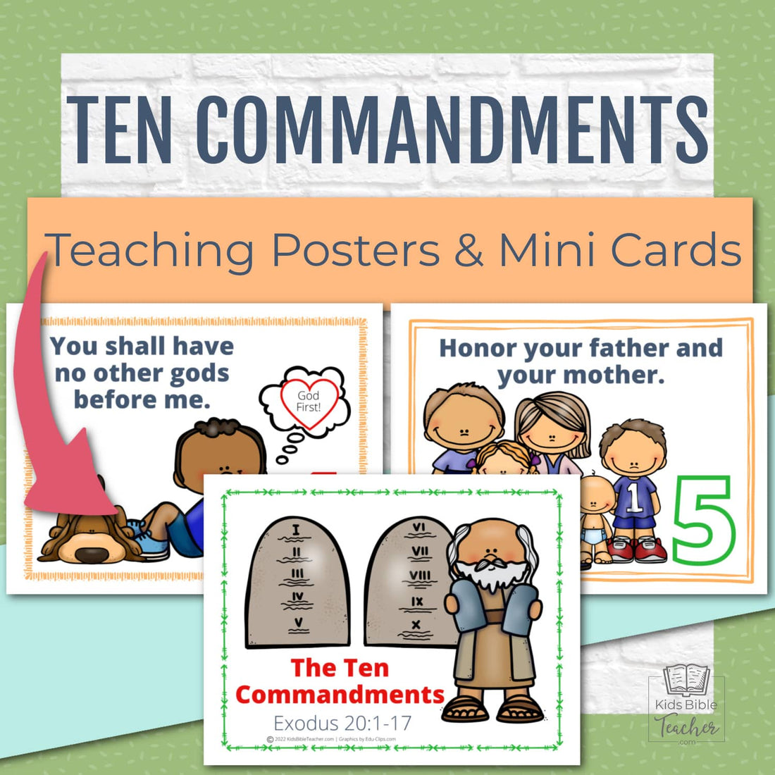 Ten Commandments Teaching Posters and Mini Cards for Protestants