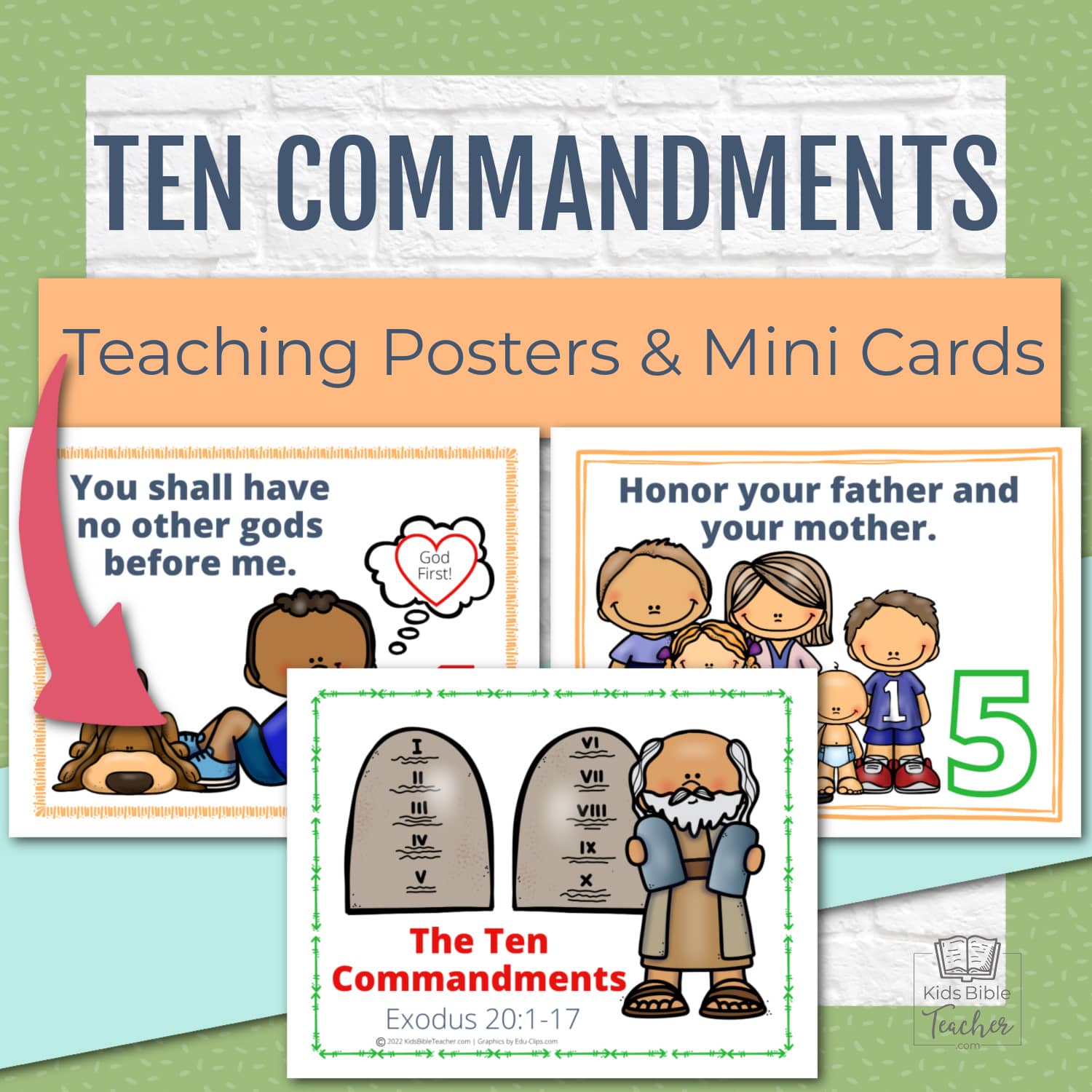 Ten Commandments Teaching Posters and Mini Cards for Protestants
