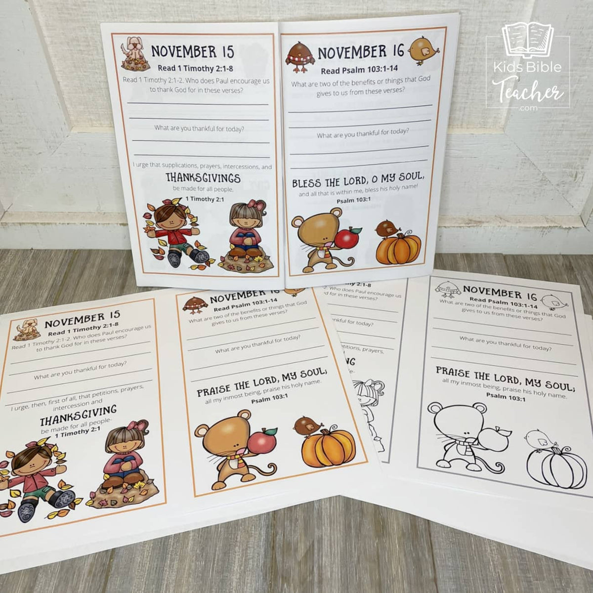 Gratitude Journal Pages with Thanksgiving Bible Verses, NOVEMBER Edition