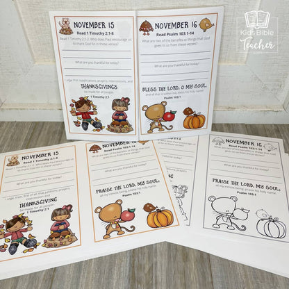 Gratitude Journal Pages with Thanksgiving Bible Verses, NOVEMBER Edition