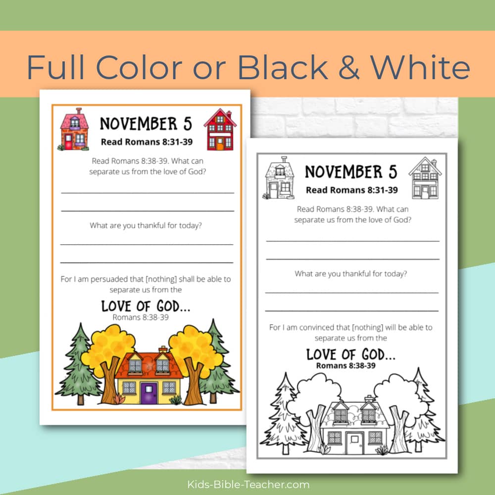 Gratitude Journal Pages with Thanksgiving Bible Verses, NOVEMBER Edition