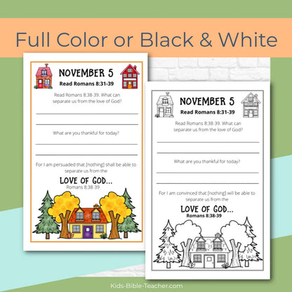 Gratitude Journal Pages with Thanksgiving Bible Verses, NOVEMBER Edition