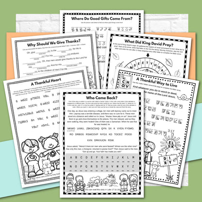 Thanksgiving Bible Activity Pages for Kids (2nd–6th Grades)