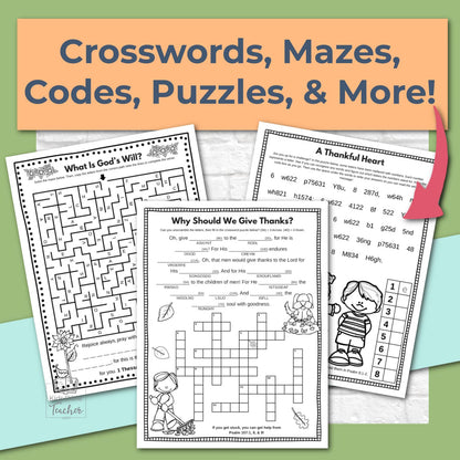 Thanksgiving Bible Activity Pages for Kids (2nd–6th Grades)
