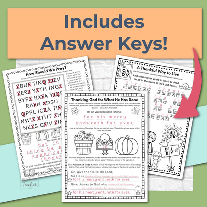 Thanksgiving Bible Activity Pages for Kids (2nd–6th Grades)