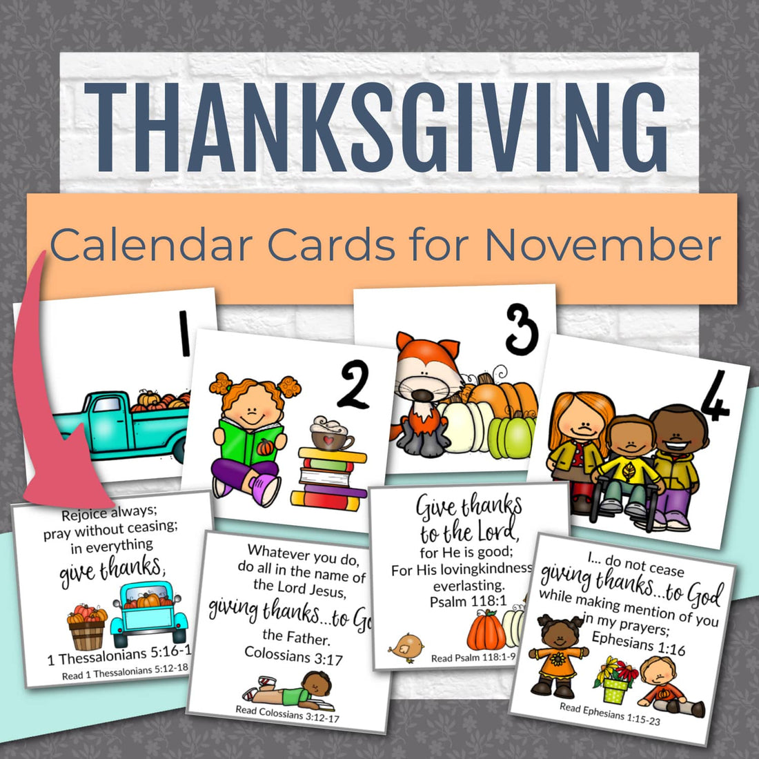 Thanksgiving Calendar Cards with Bible Verses - November Calendar Cards