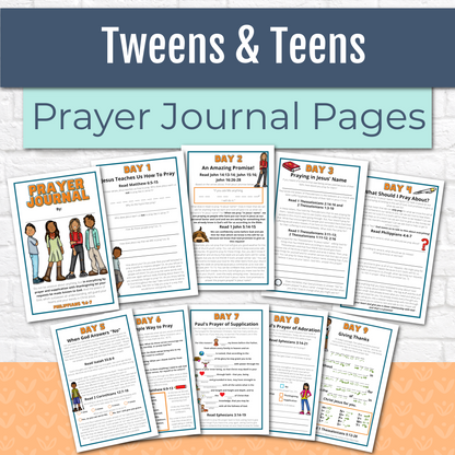 Prayer Journal Pages Set Of Three - Preschool, Elementary, AND Tween/Teen