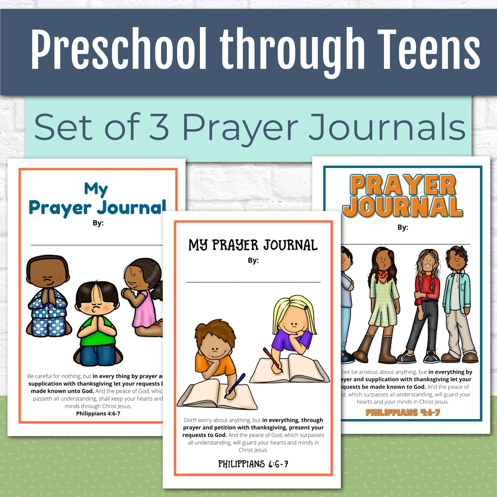 Prayer Journal Pages Set Of Three - Preschool, Elementary, AND Tween/Teen