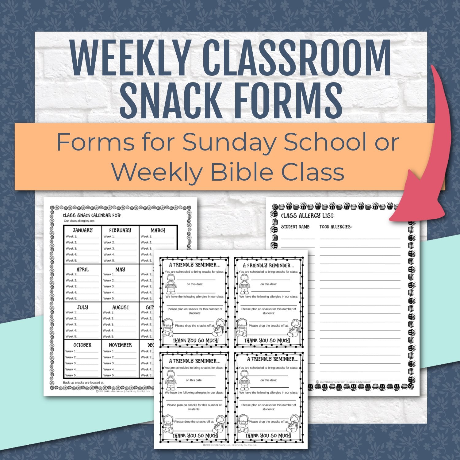 Weekly Classroom Snack Forms for Sunday School or Weekly Bible Club