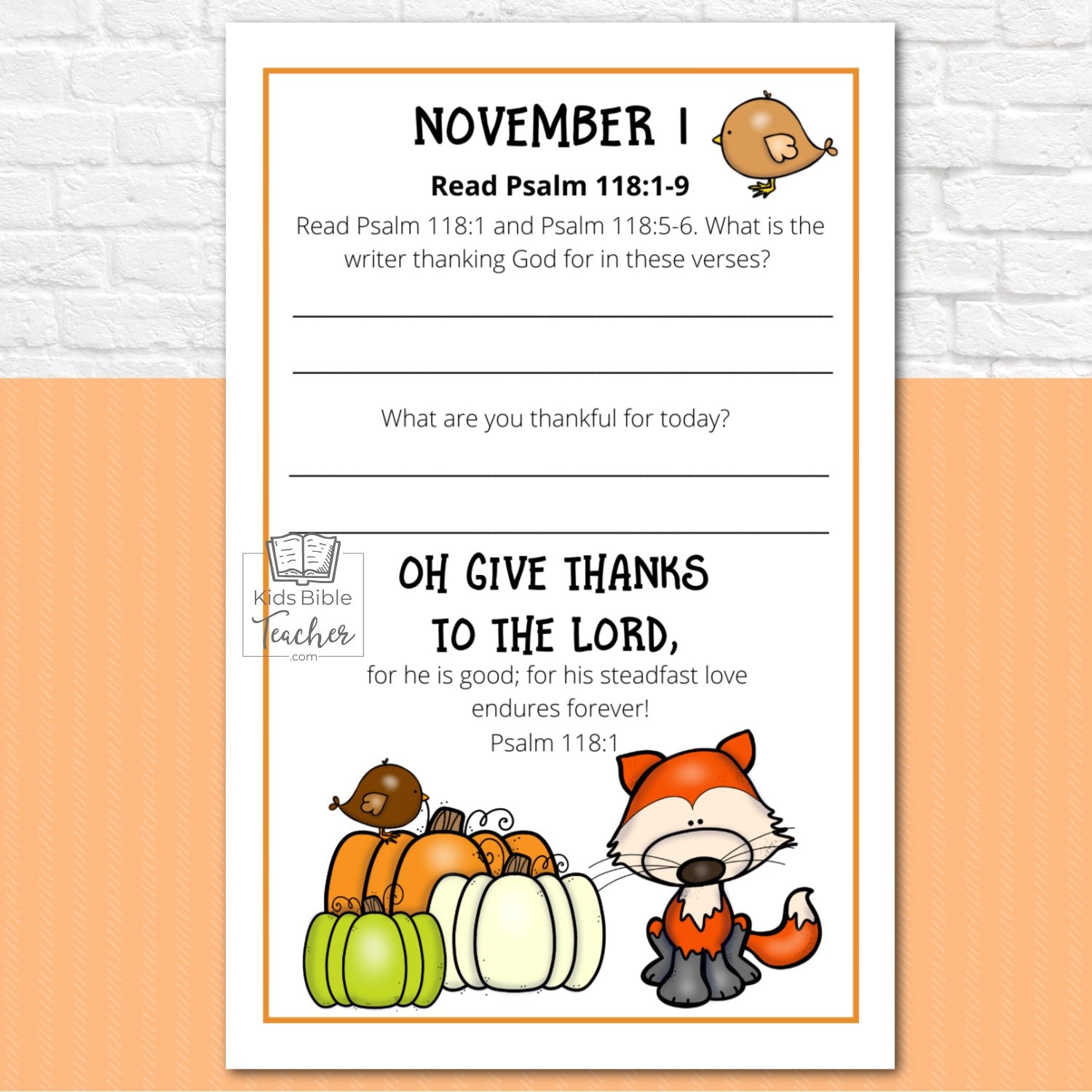 Gratitude Journal Pages with Thanksgiving Bible Verses, NOVEMBER Edition