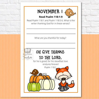 Gratitude Journal Pages with Thanksgiving Bible Verses, NOVEMBER Edition