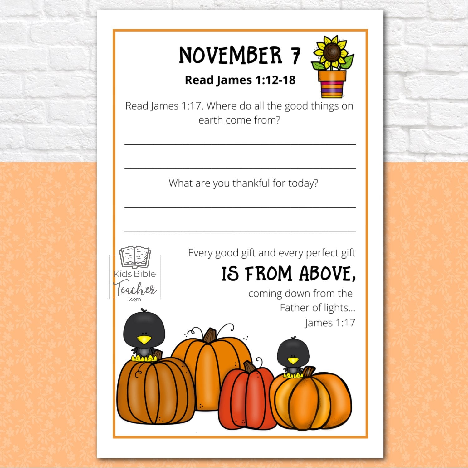 Gratitude Journal Pages with Thanksgiving Bible Verses, NOVEMBER Edition