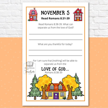 Gratitude Journal Pages with Thanksgiving Bible Verses, NOVEMBER Edition