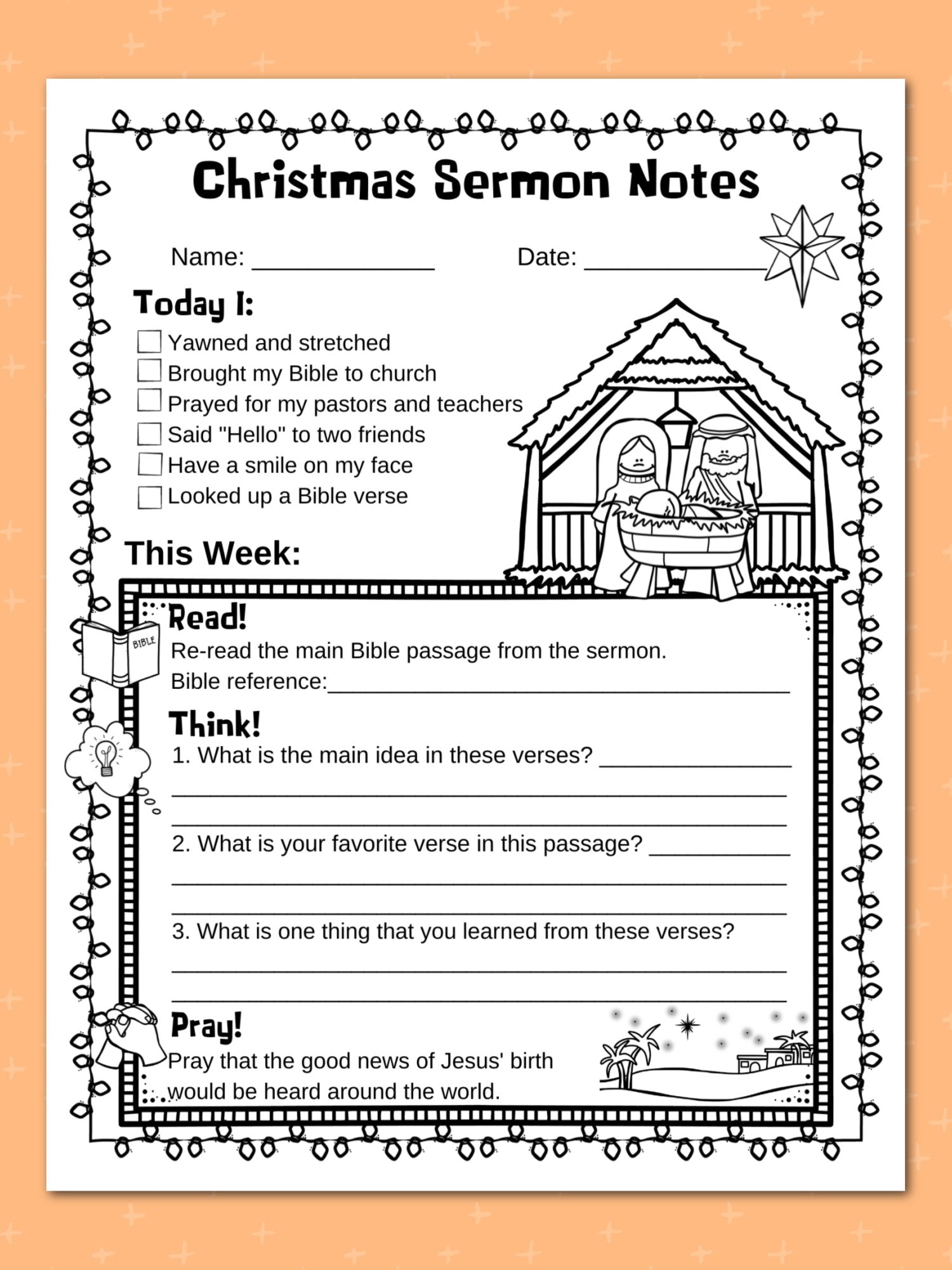 Seasonal and Holidays Sermon Notes Pack for Kids, Instant DIGITAL DOWNLOAD