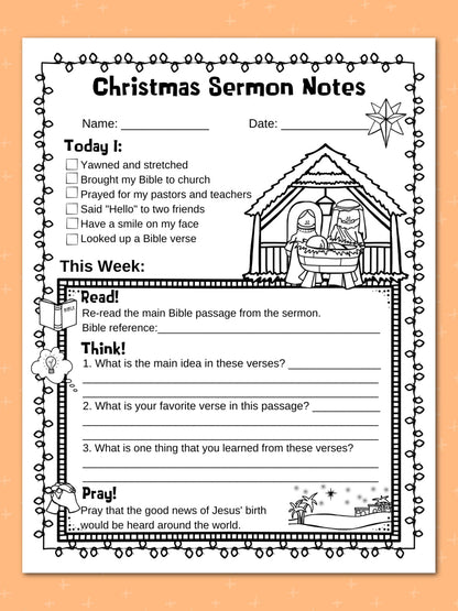 Seasonal and Holidays Sermon Notes Pack for Kids, Instant DIGITAL DOWNLOAD