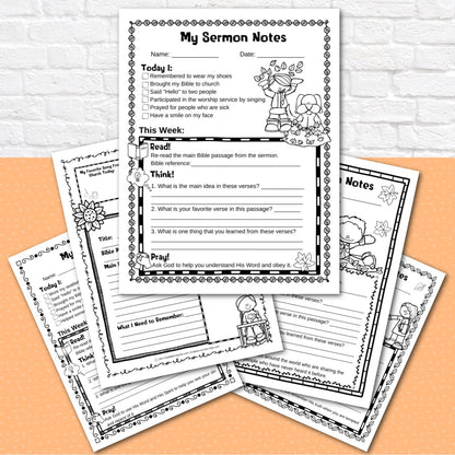 Seasonal and Holidays Sermon Notes Pack for Kids, Instant DIGITAL DOWNLOAD