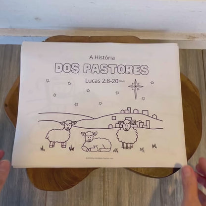 The Story of the Shepherds Christmas Bible Coloring Pages and Mini Cards in Portuguese | Desenhos para Colorir e Minicartões - A História dos Pastores e Anjos, Lucas 2:8-20