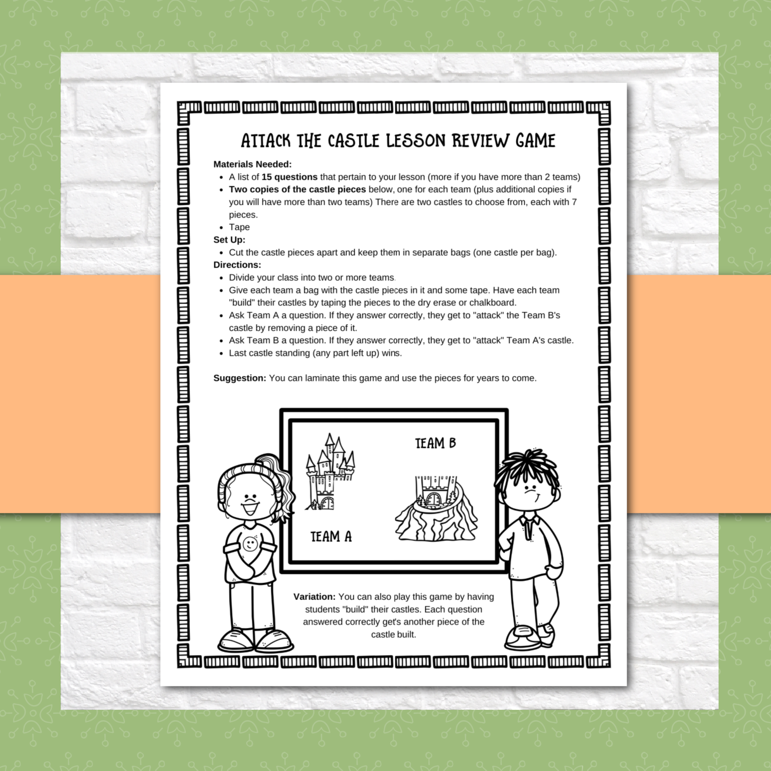 Attack the Castle Lesson Review Game for 2nd, 3rd, 4rth, and 5th Grades