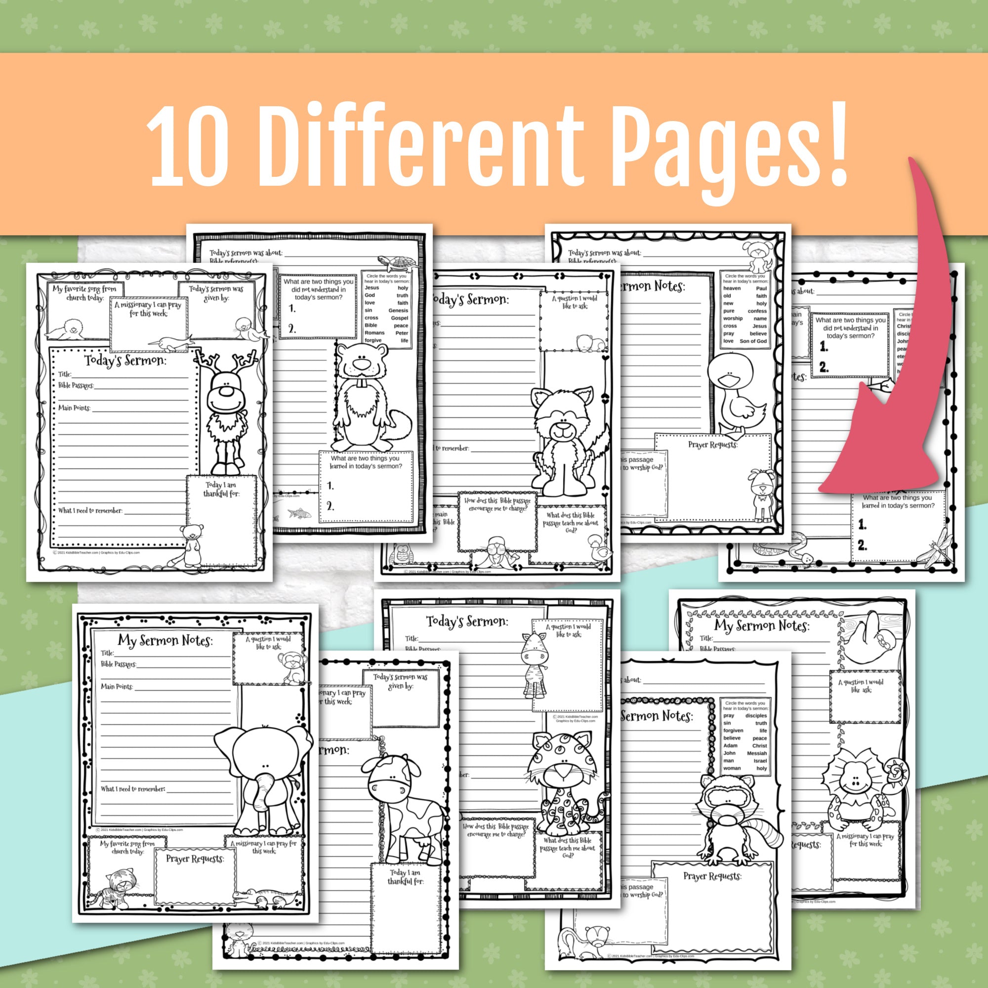 Animal Sermon Notes for Kids, Elementary Level, Instant Download