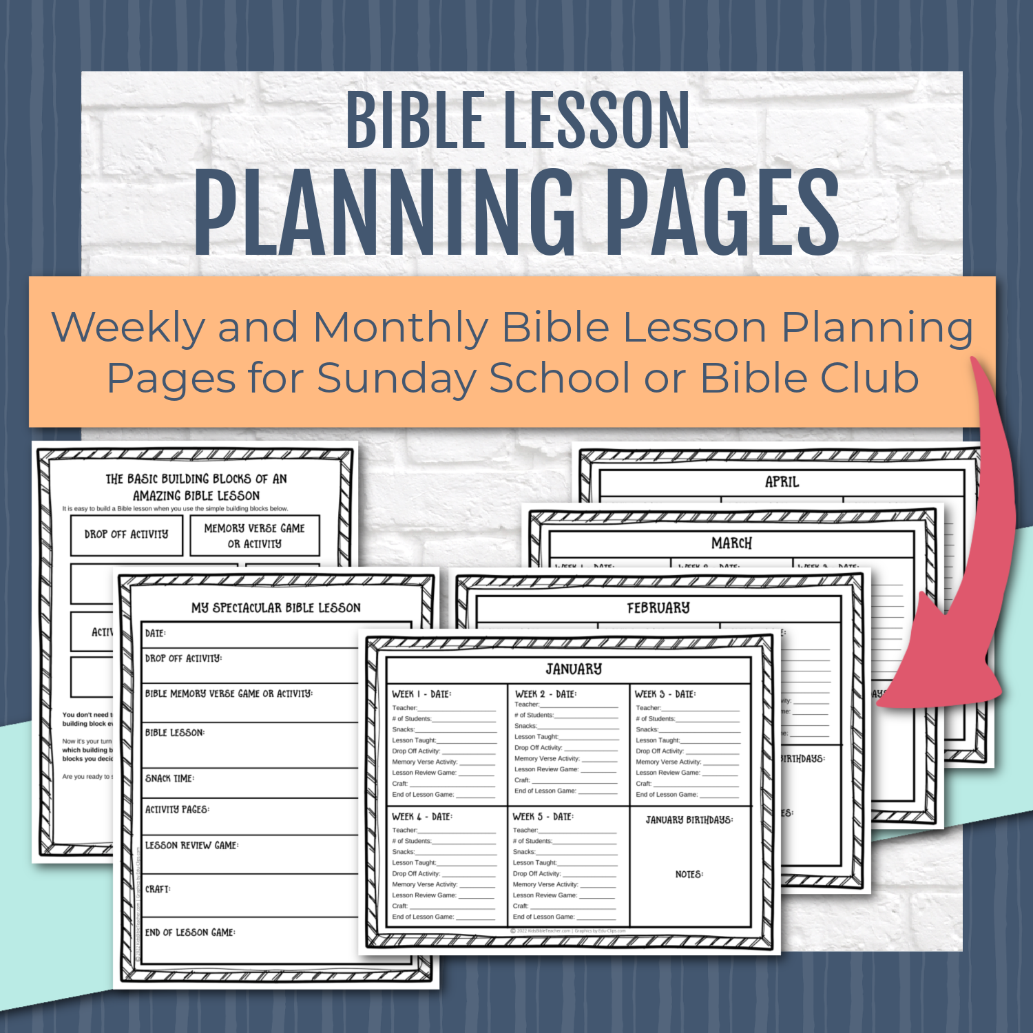 Weekly and Monthly Bible Lesson Planning Pages