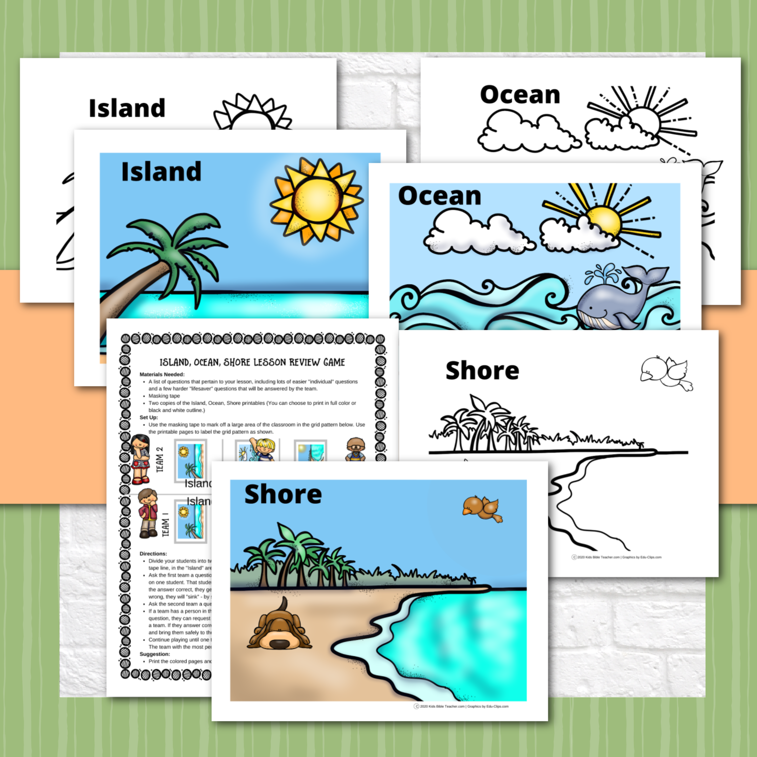 Lesson Review Game - Island, Ocean, Shore Bible Review Game for 1st through 4rth Grade