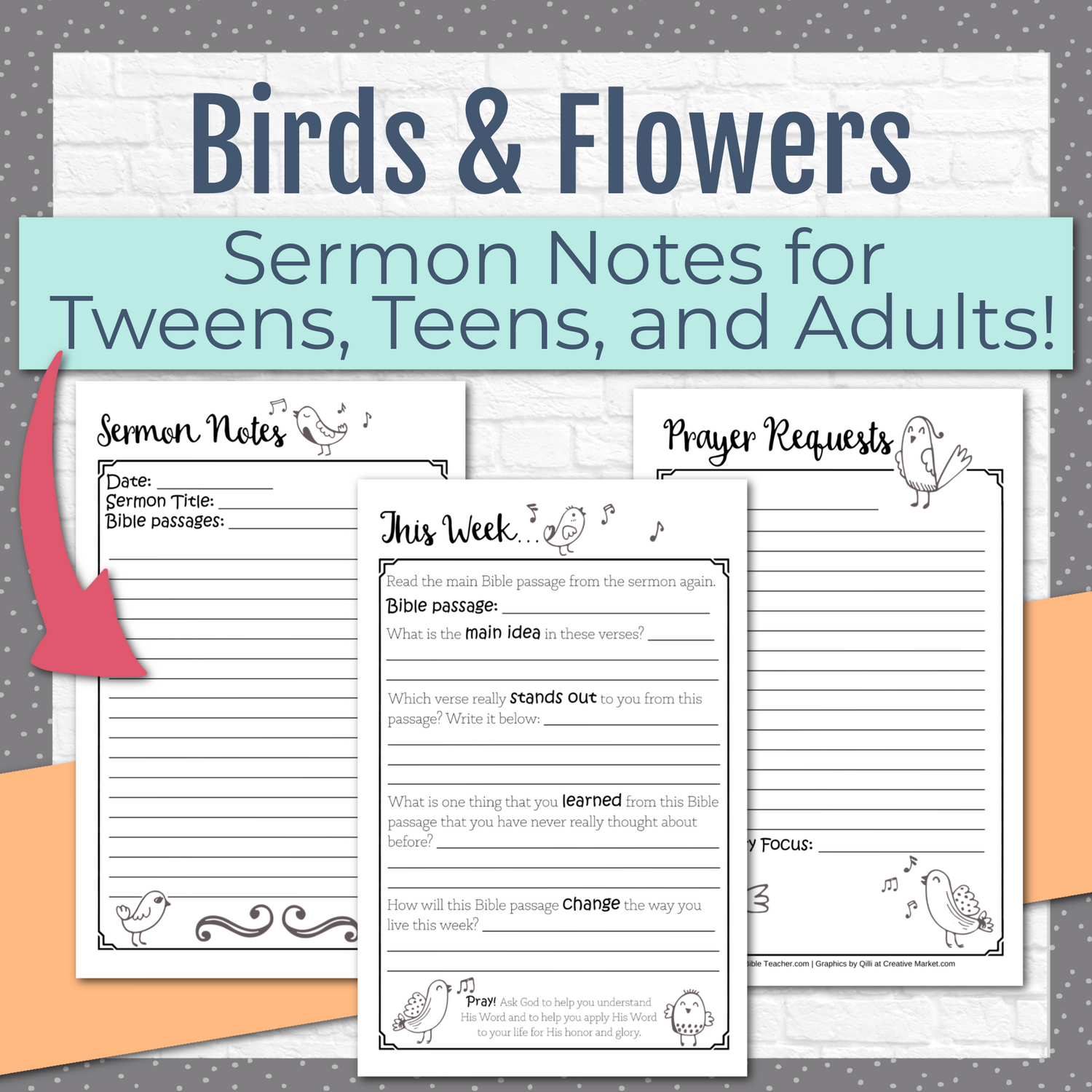 Birds and Flowers Sermon Notes for Tweens, Teens, and Adults, Instant Download