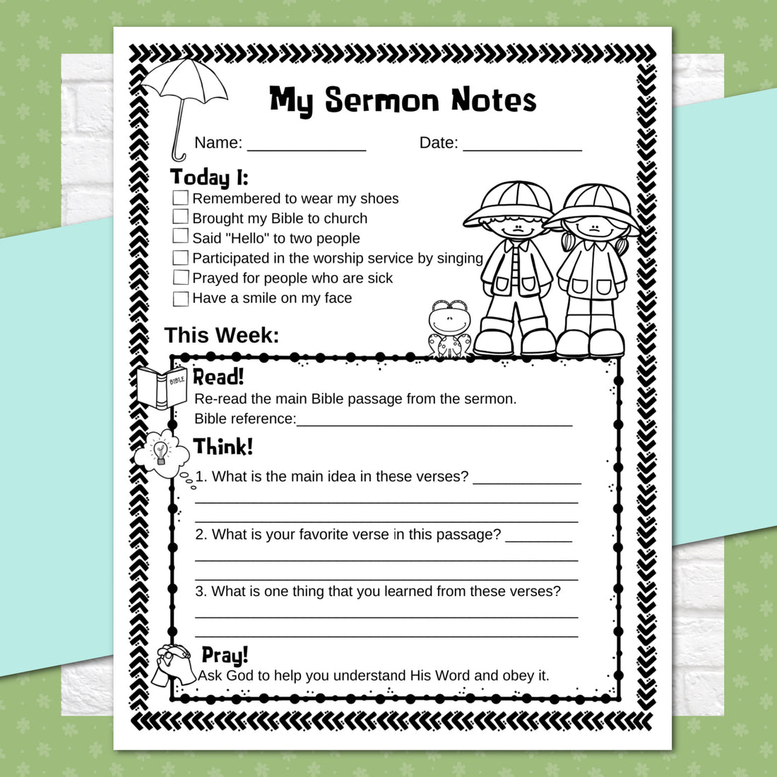 Seasonal and Holidays Sermon Notes Pack for Kids, Instant DIGITAL DOWNLOAD