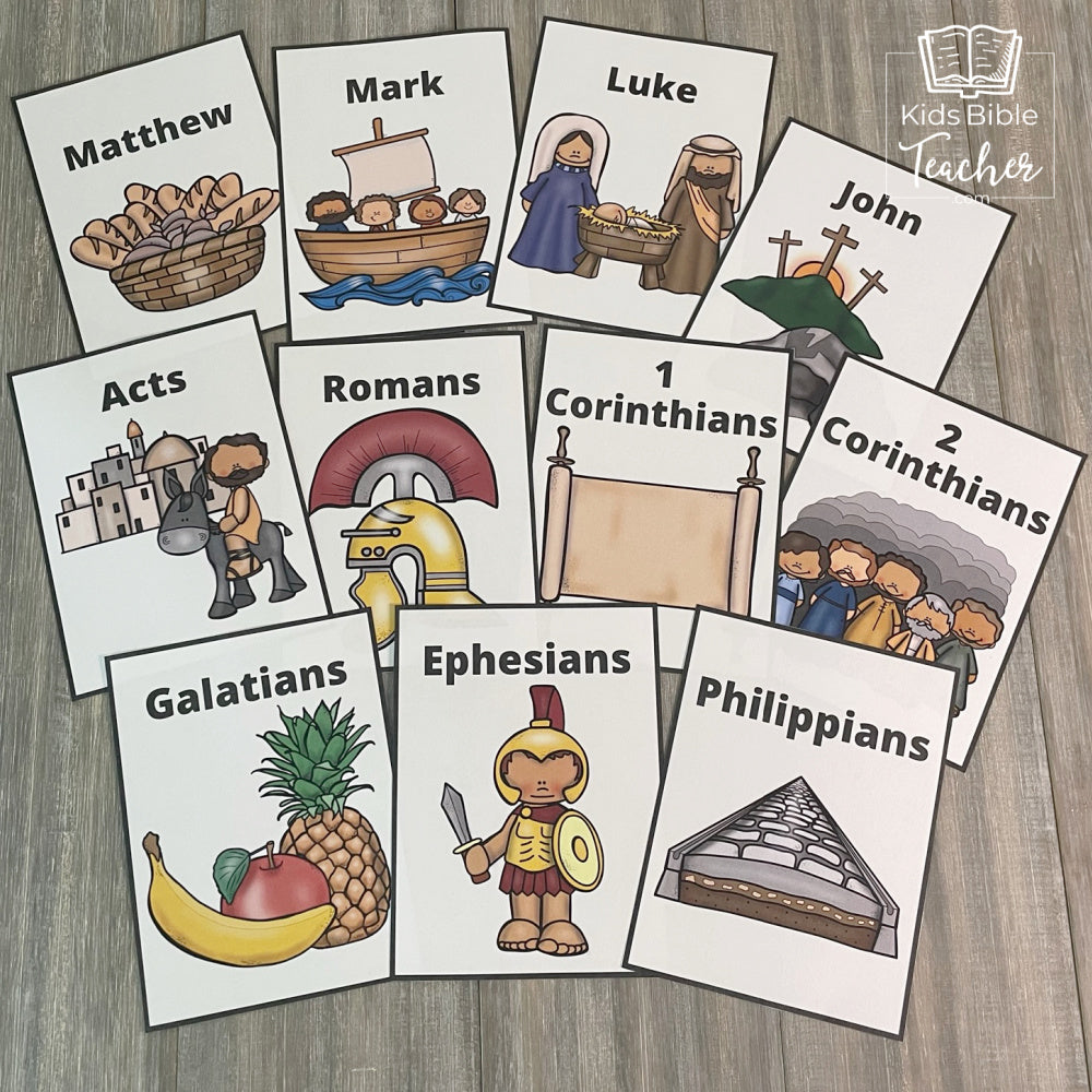 New Testament Books of the Bible Flash Cards with Pictures for Kids