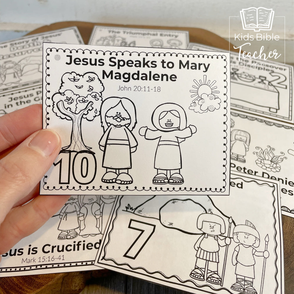 Jesus' Death and Resurrection Activity Easter Booklet Pages and Mini Cards  in Black & White