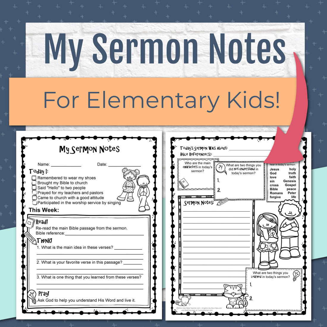 My Sermon Notes Printables for Kids, Elementary Level, Instant Download