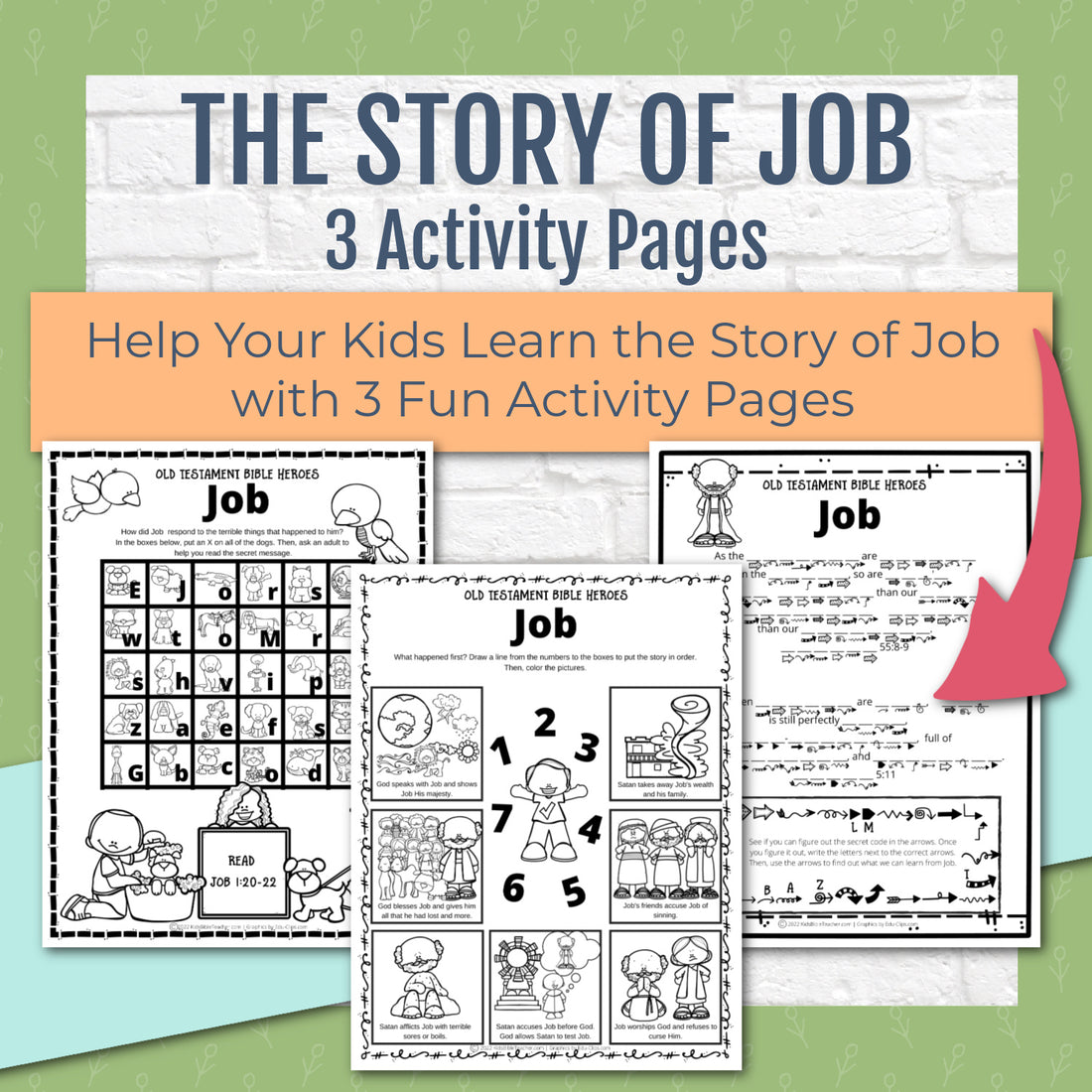 Job Bible Story Activity Pages in 3 Levels for Kindergarten through 6th Grade