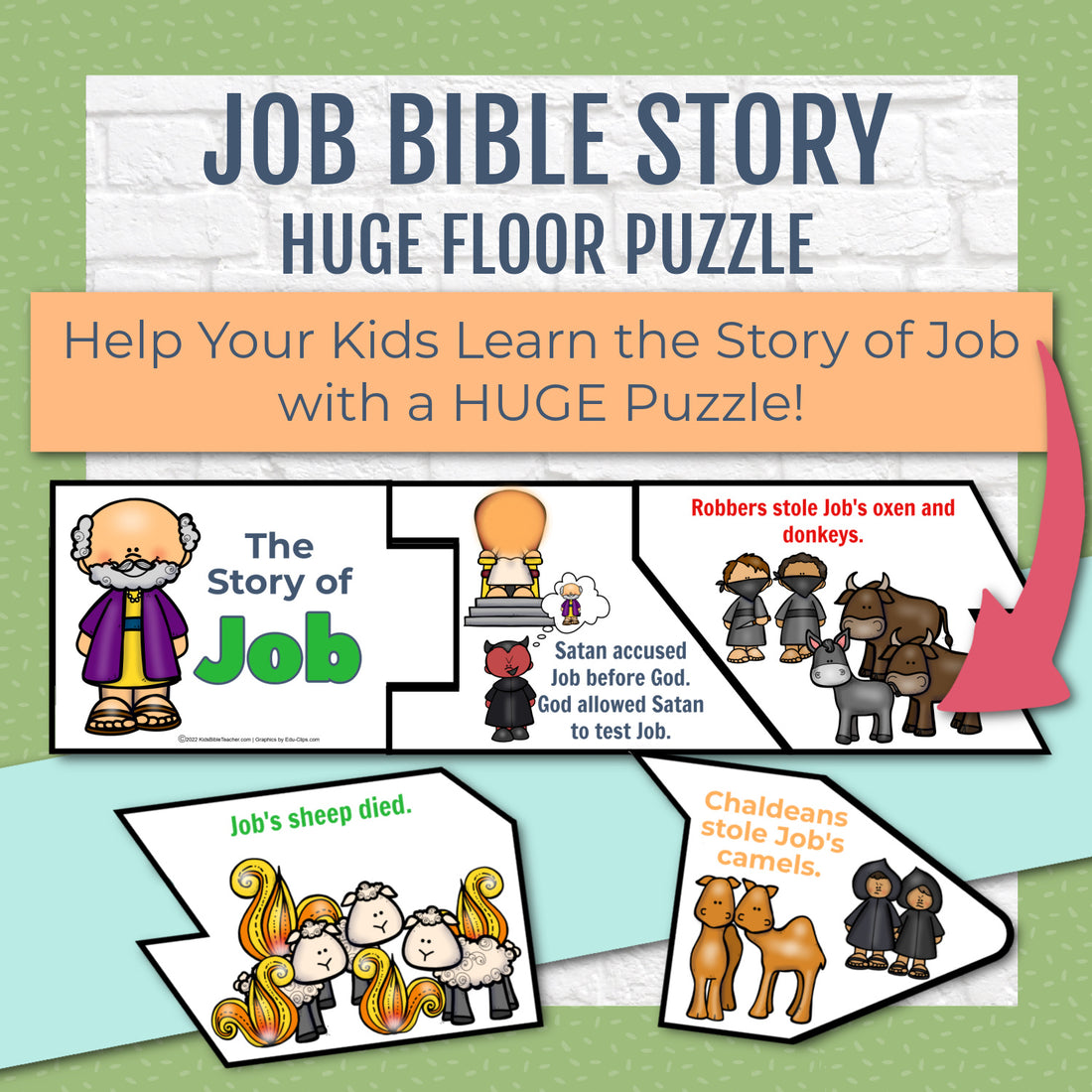 Job Bible Story Floor Puzzle and Mini Puzzle for 1st through 4rth Graders