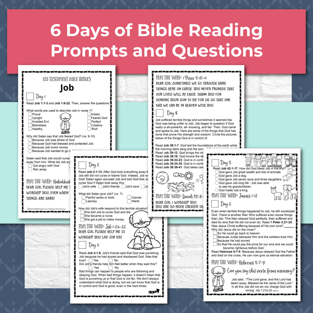 Story of Job Bible Reading Pages - 1 Week Bible Reading Plan for 1st - 6th Grade