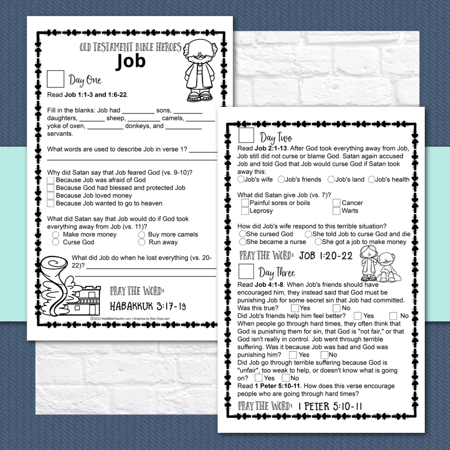 Story of Job Bible Reading Pages - 1 Week Bible Reading Plan for 1st - 6th Grade