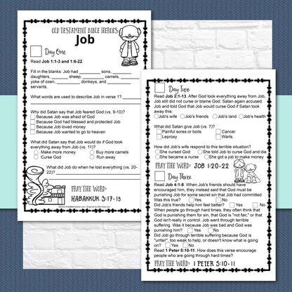 Story of Job Bible Reading Pages - 1 Week Bible Reading Plan for 1st - 6th Grade