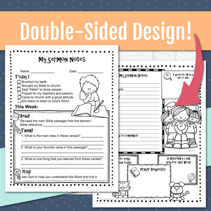 My Sermon Notes Printables for Kids, Elementary Level, Instant Download