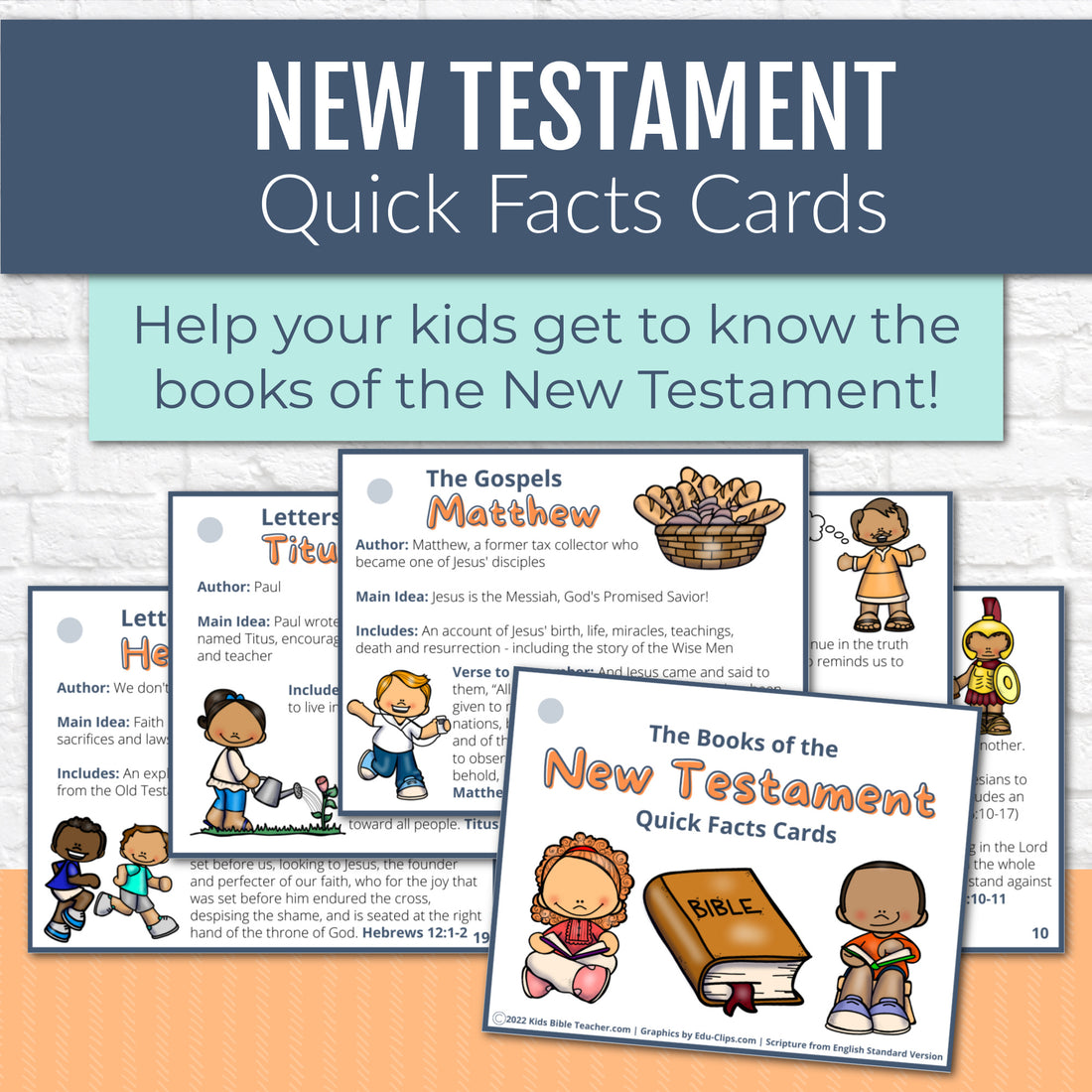New Testament Books of the Bible Quick Facts Cards, Instant DIGITAL DOWNLOAD