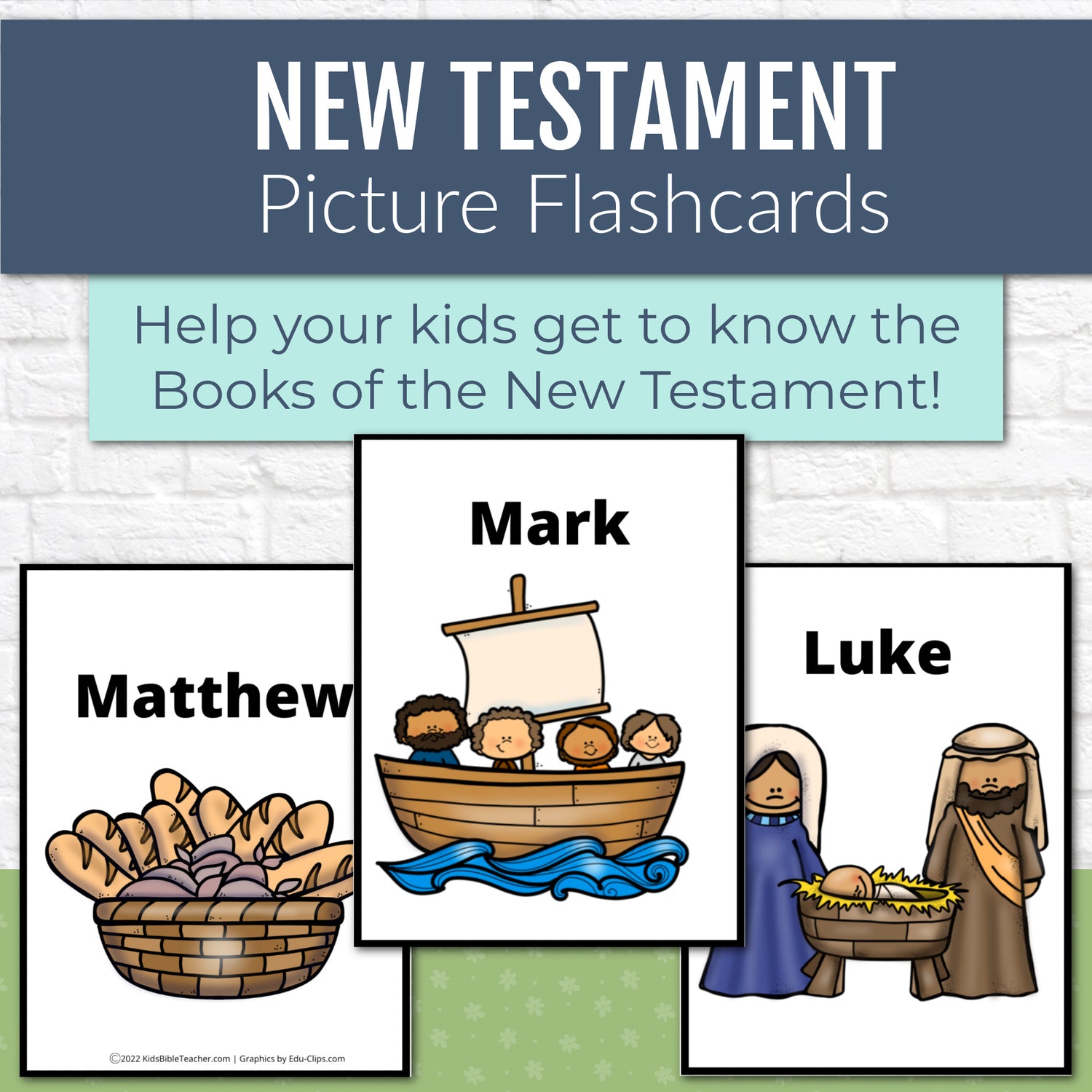 New Testament Books of the Bible Flash Cards with Pictures for Kids