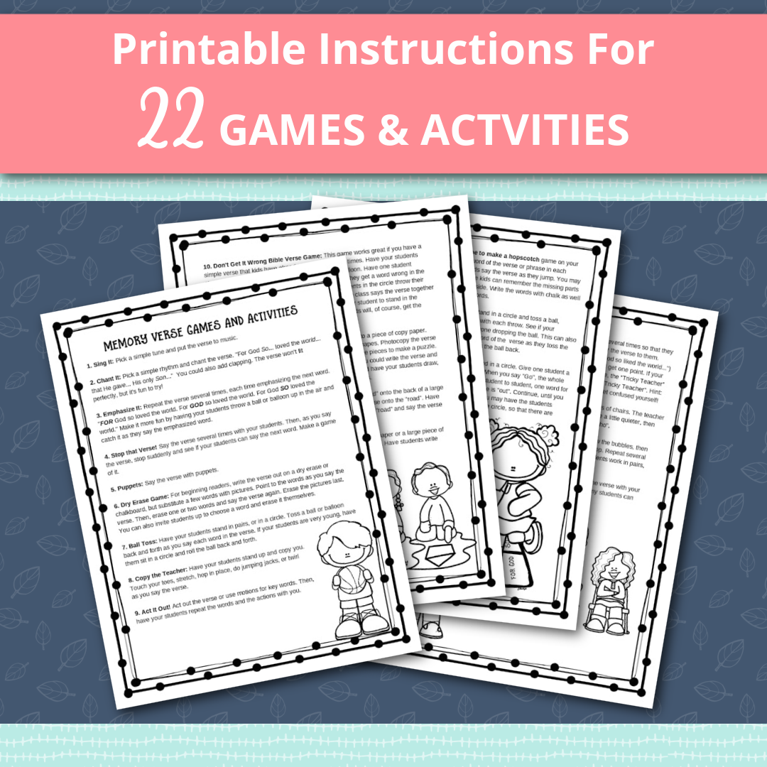22 Bible Memory Games and Activities for Preschoolers and Kindergarteners, Instant DIGITAL DOWNLOAD