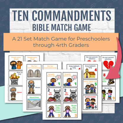 Ten Commandments Match Game for Kids - Bible Memory Game (Protestant)