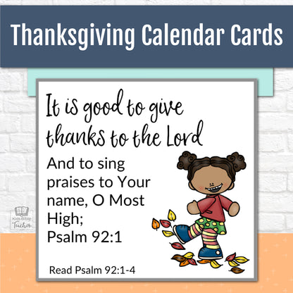 Thanksgiving Calendar Cards with Bible Verses - November Calendar Cards