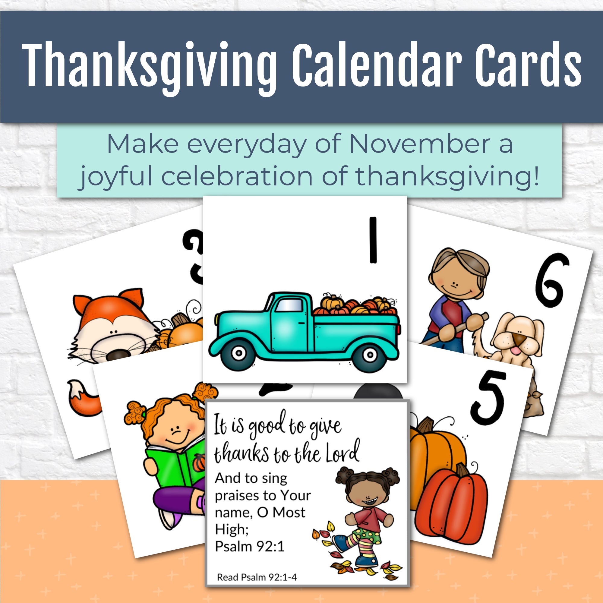 Thanksgiving　Calendar　Verses　–　Kids　with　Card　Calendar　Bible　Bible　Cards　November　Teacher