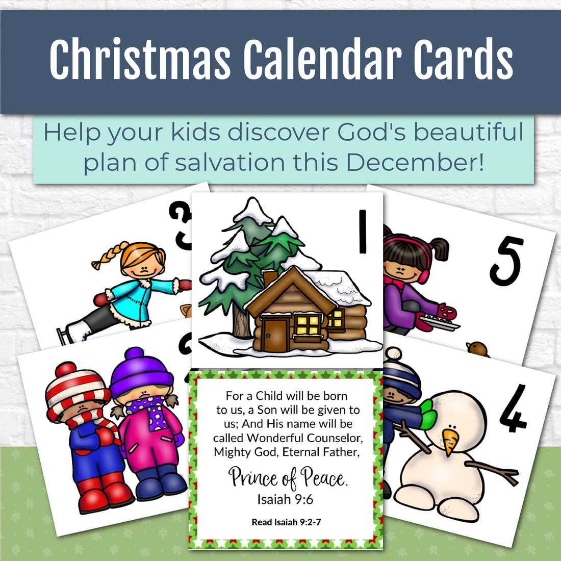 December Calendar Cards with Christmas Bible Verses - Advent Calendar Cards