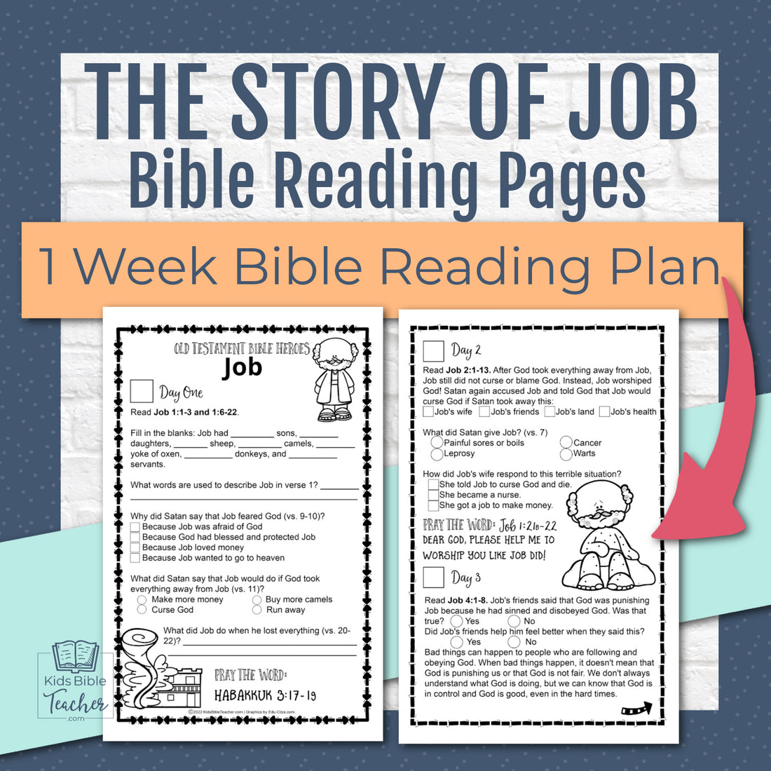 Story of Job Bible Reading Pages - 1 Week Bible Reading Plan for 1st - 6th Grade