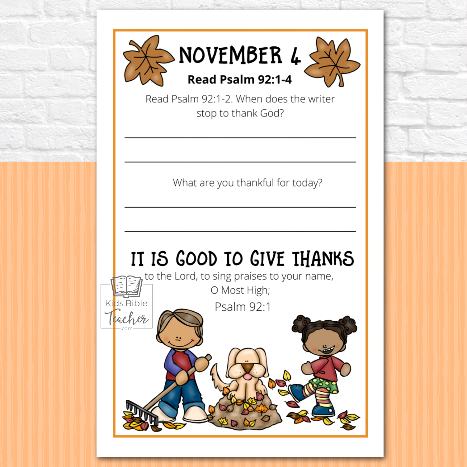 Gratitude Journal Pages with Thanksgiving Bible Verses, NOVEMBER Edition