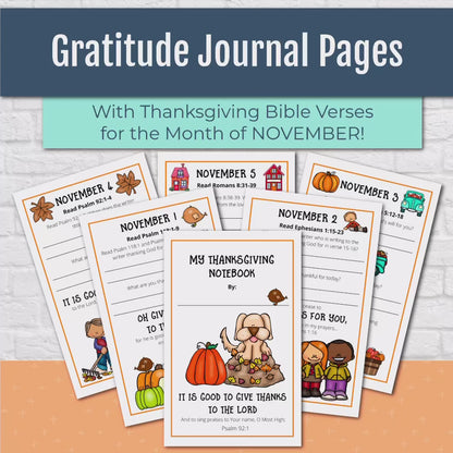 Gratitude Journal Pages with Thanksgiving Bible Verses, NOVEMBER Edition