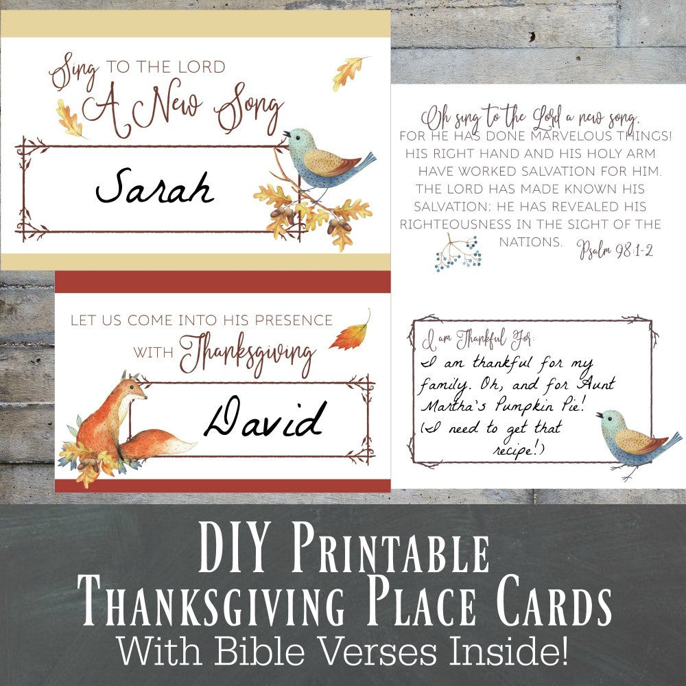 Printable Thanksgiving Place Cards, Woodland Watercolor Set, Instant Download